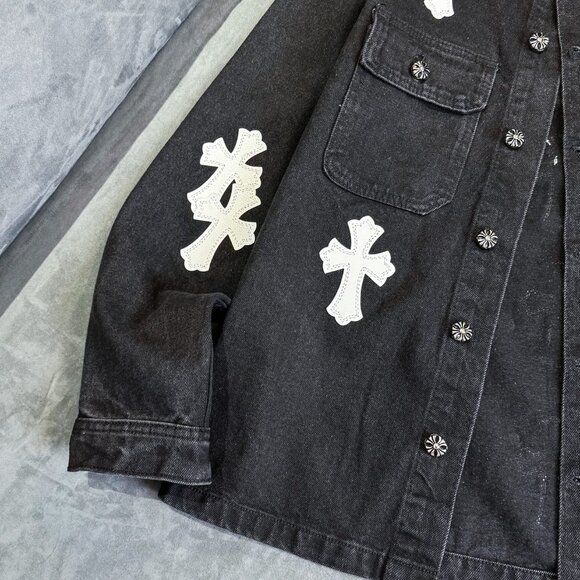 Chrome Hearts Cross Leather Black and White Denim Jacket - Picture 7 of 9